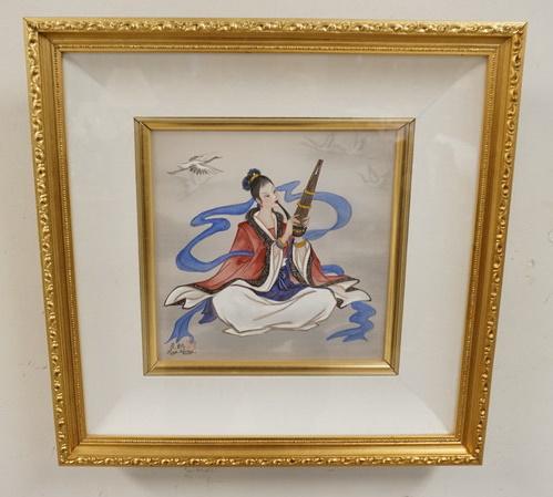 LUCY WANG PAINTING FRAMED: LUCY WANG PAINTING FRAMED THREE DIMENSIONAL SHADOW BOX FRAME, 17 1/2 IN X 17 1/2 IN