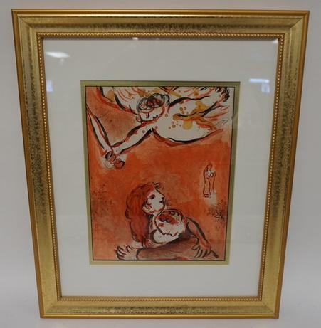 MARC CHAGALL *THE FACE OF ISRAEL*: MARC CHAGALL *THE FACE OF ISRAEL* FRAMED ORIGINAL 1960 LITHO FROM THE DRAWINGS FOR THE BIBLE WITH COA