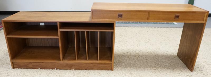 2 PIECE MID CENTURY MODERN DANISH DESK & STEREO CABINET: TWO PIECE MID CENTURY MODERN DANISH DESK & HI-FI STEREO CABINET.