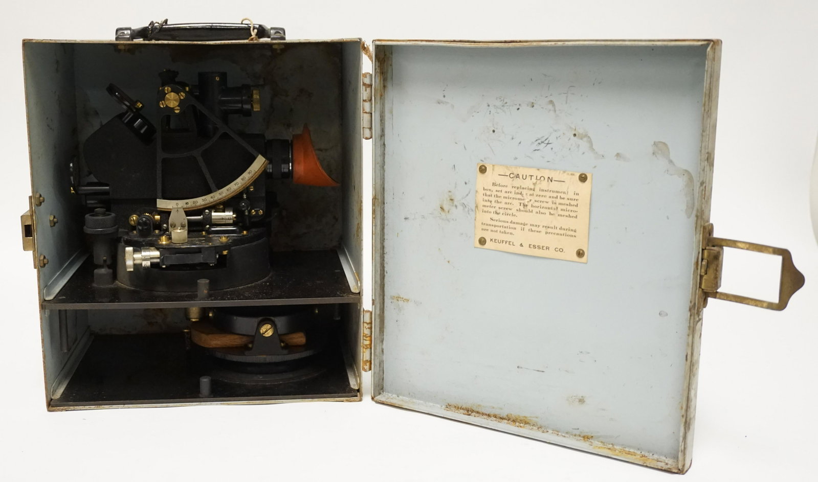 KEUFFEL & ESSER SEXTON IN ORIGINAL METAL BOX W/ KEY: KEUFFEL & ESSER SEXTON IN ORIGINAL METAL BOX W/ KEY. BOX IS 10 1/4 IN W 8 1.2 IN DEEP 11 3/4 IN H