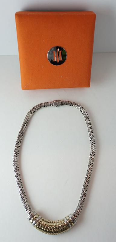 JOHN HARDY STERLING SILVER CABLE CHAIN NECKLACE SLIDE: JOHN HARDY STERLING SILVER CABLE CHAIN NECKLACE WITH HALF MOON SLIDE CHARM. APPROXIMATELY 16 IN LONG. WITH BOX, 2.47 TOZ