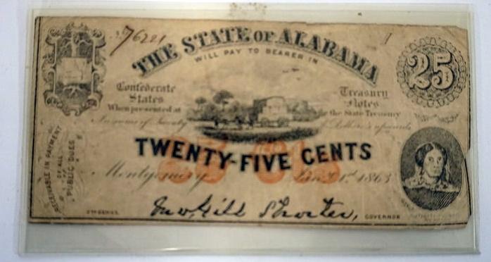 ALABAMA CONFEDERATE TREASURY NOTE 1863 (1 of 2)