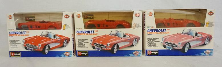 LOT OF 3 BURAGO 1957 CHEVROLET CORVETTE METAL MODEL CAR (1 of 2)