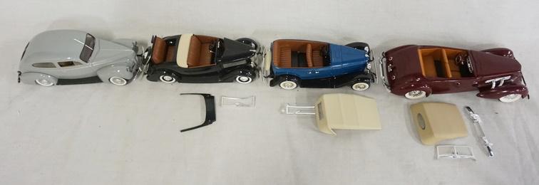 LOT OF 4 BUILT MODEL KITS OF ANTIQUE CARS: LOT OF FOUR BUILT MODEL KITS OF ANTIQUE CARS. AS FOUND.