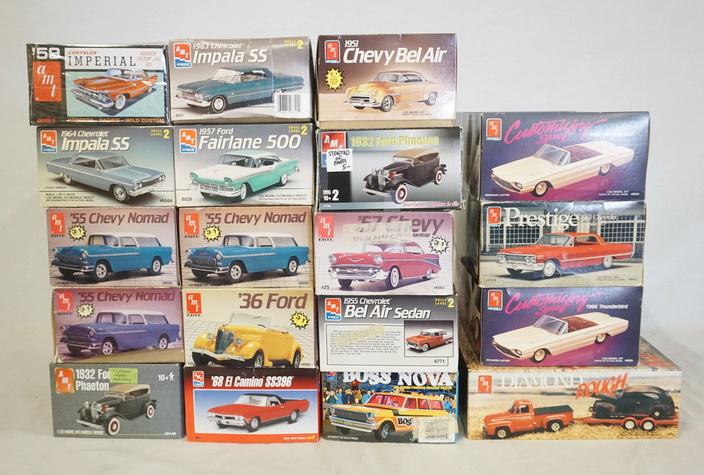 LOT OF 19 AMT/ AMT ERTL BOXES CONTAINING PARTIAL KITS,: LOT OF 19 AMT/ AMT ERTL BOXES MOST CONTAINING PARTIAL KITS, MISC. PARTS ETC.