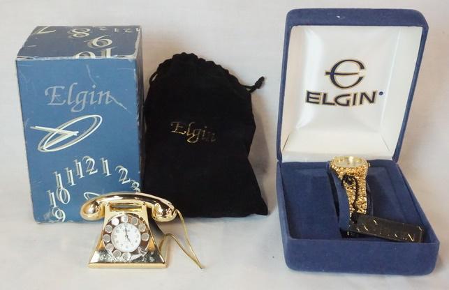 ELGIN GOLD NUGGET STYLE WATCH NIB AND TELEPHONE CLOCK (1 of 3)
