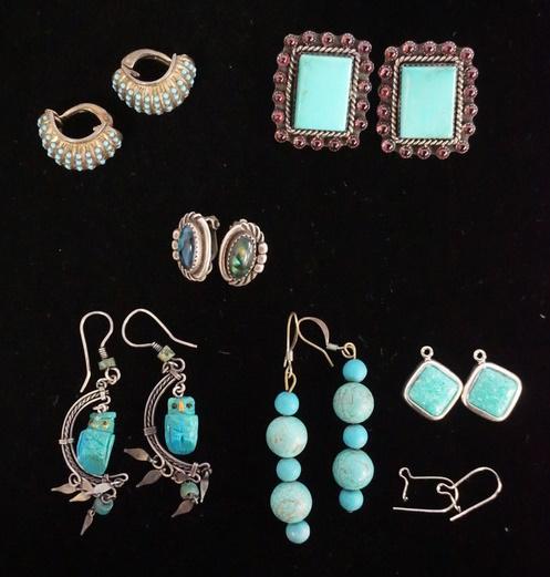 6 PAIRS STERLING SILVER AND TURQUOISE EARRRINGS (1 of 2)