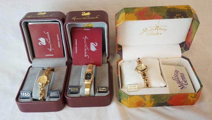 LOT OF 3 WRIST WATCHES; GLORIA VANDERBILT & MADISON: LOT OF THREE WRIST WATCHES TWO OF THE WATCHES ARE BY GLORIA VANDERBILT & ONE IS BY MADISON GEMS. ALL ARE IN ORIGINAL BOXES