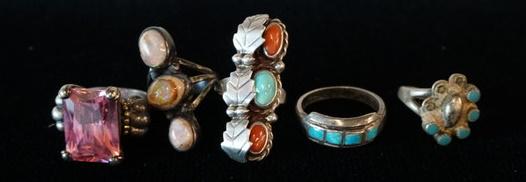 5 VINTAGE STERLING RINGS WITH STONES (1 of 4)