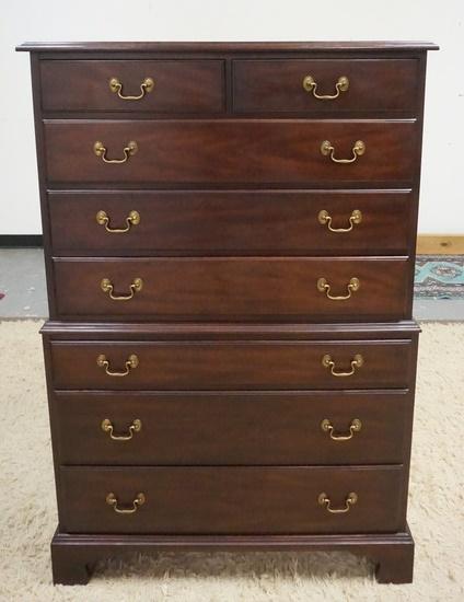 HENKEL HARRIS VIRGINIA GALLERIES HIGH CHEST: HENKEL HARRIS VIRGINIA GALLERIES HIGH CHEST, 8 DRAWERS, 36 1/2 IN WIDE X 55 1/2 IN HIGH