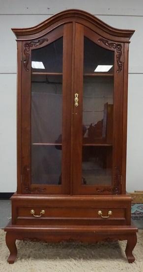 INTAGLIO CARVED CHINA CABINET W/DRAWER: INTAGLIO CARVED CHINA CABINET W/DRAWER, 39 IN WIDE X 74 IN HIGH