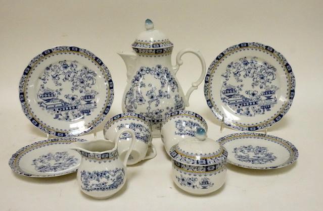 BAVARIAN 9 PIECE TEA AND PASTRY SET: BAVARIAN 9 PIECE TEA AND PASTRY SET, TEA POT IS 10 IN HIGH AND HAS A SMALL NICK ON THE INSIDE TOP RIME, HIDDEN BY THE LID