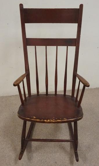 EARLY AMERICAN PLANK SEAT HALF BACK ROCKER: EARLY AMERICAN PLANK SEAT HALF BACK ROCKER, PROVENANCE UNDER SEAT