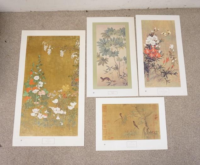 LOT OF 4 ASIAN ART POSTERS BY NEW YORK GRAPHIC SOCIETY: LOT OF FOUR ASIAN ART POSTERS BY NEW YORK GRAPHIC SOCIETY. LOT INCLUDES; *MID AUTUMN* BY SHUNSO HISHIDA COPYRIGHT DATED 1978, *FINCHES AND BAMBOO* BY HUI-TSUNG COPYRIGHT DATED 1978, *AZALEAS AND BUTTE