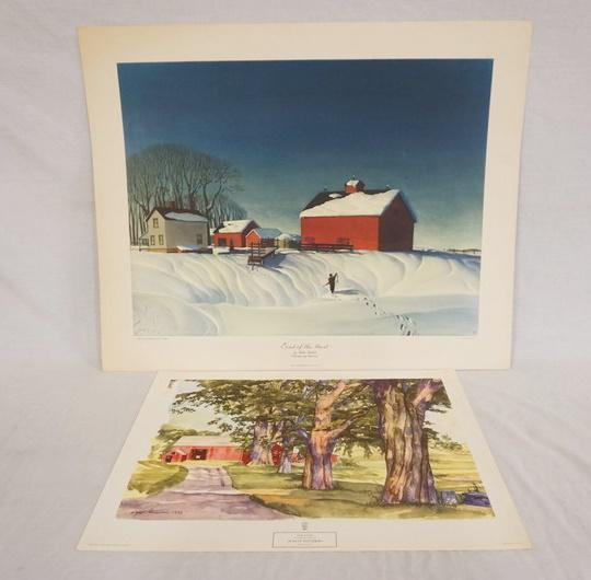 LOT OF 2 ART POSTERS BY NEW YORK GRAPHIC SOCIETY: LOT OF TWO ART POSTERS BY NEW YORK GRAPHIC SOCIETY. LOT INCLUDES; *SUNLIT PATTERNS* BY LUIGI LUICIONI, & *END OF THE HUNT* BY DALE NICHOLS. LARGEST IS 31 IN X 24 3/4 IN