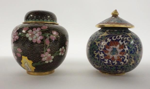 TWO CLOISONNE COVERED JARS (1 of 6)