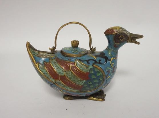 UNUSUAL CLOISONNE GOOSE DOUBLE HANDLED TEAPOT (1 of 9)