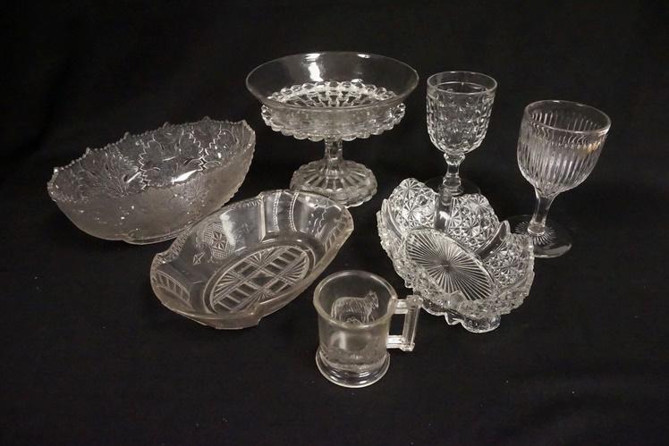 7 PIECE ANTIQUE PATTERN GLASS INCLUDING FLINT GLASS (1 of 2)