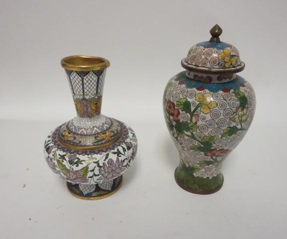 CLOISONNE VASE & COVERED JAR (1 of 2)