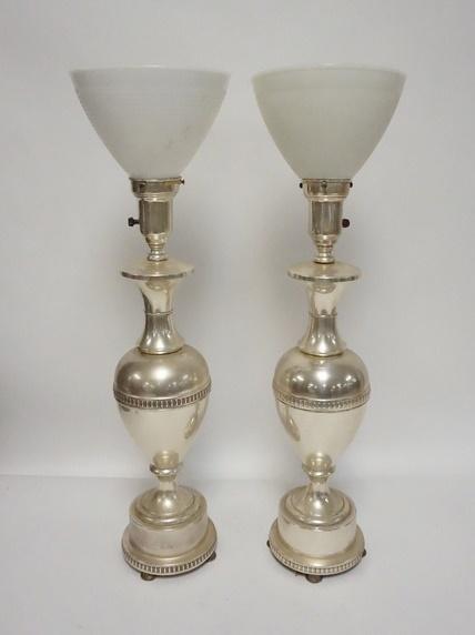 PAIR OF SILVER PLATED LAMPS W/GLASS DIFFUSERS (1 of 2)