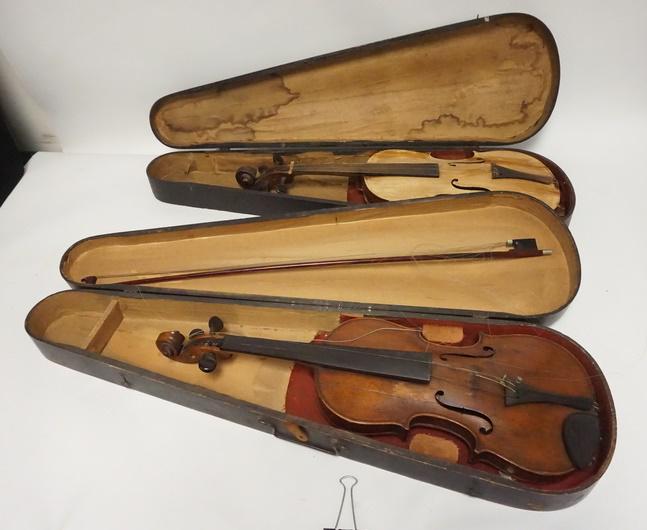 2 VIOLINS-2 W/CASES, ONE W/BOW, AS FOUND (1 of 8)