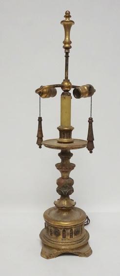 CARVED GILT & PAINTED WOODEN TABLE LAMP (1 of 2)