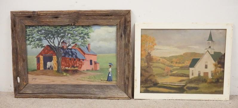 LOT OF 2 SIGNED COUNTRY PAINTINGS (1 of 2)