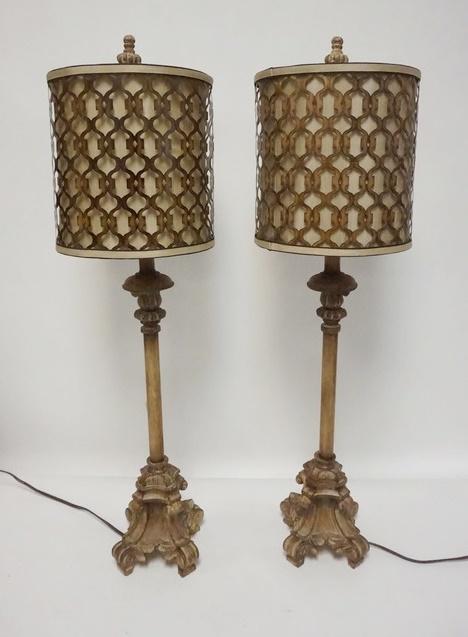 PAIR OF WOOD & BRASS LAMPS (1 of 2)