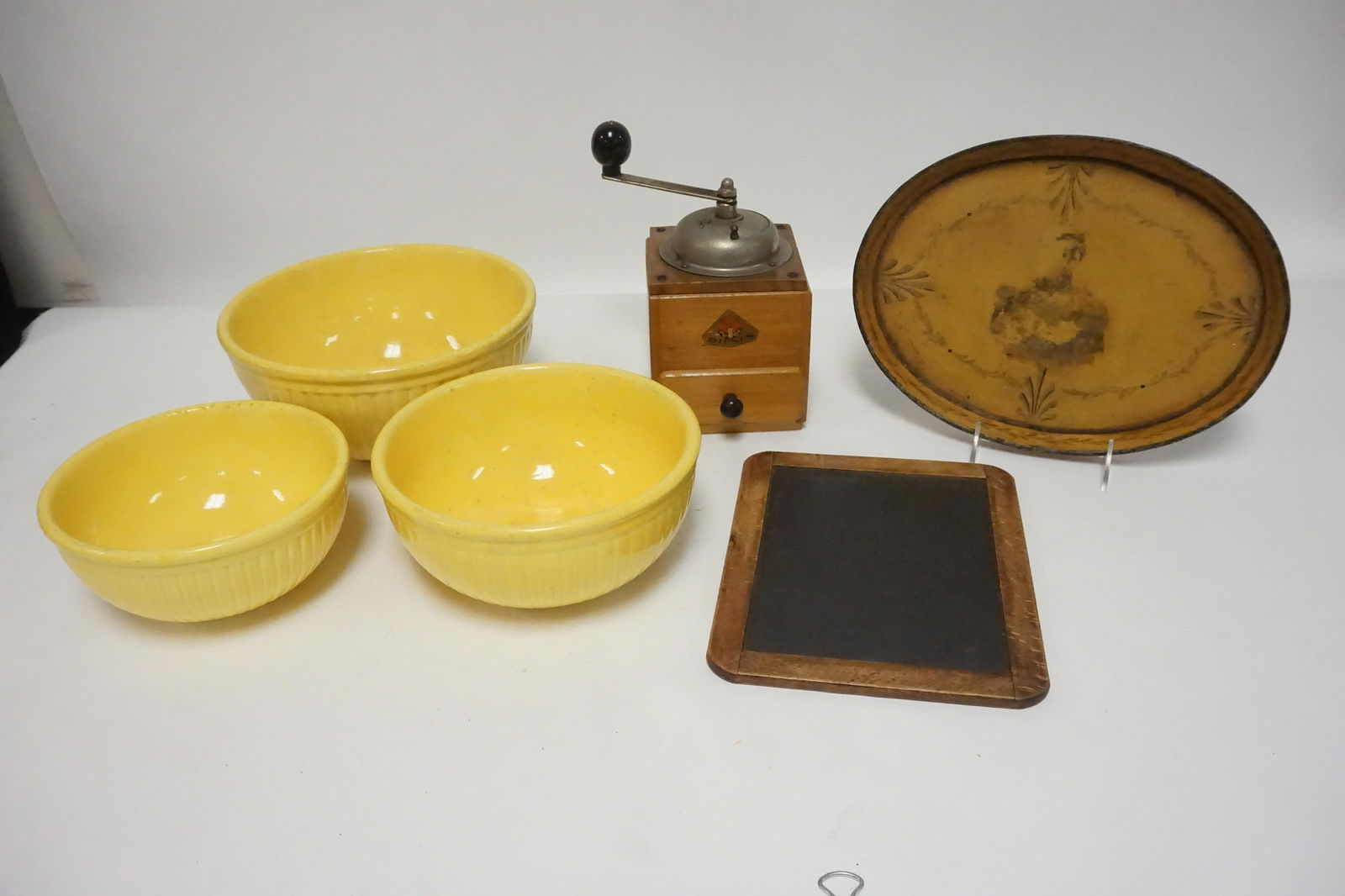 MISC. ANTIQUE LOT INCLUDING A COFFEE GRINDER, & FRENCH (1 of 1)