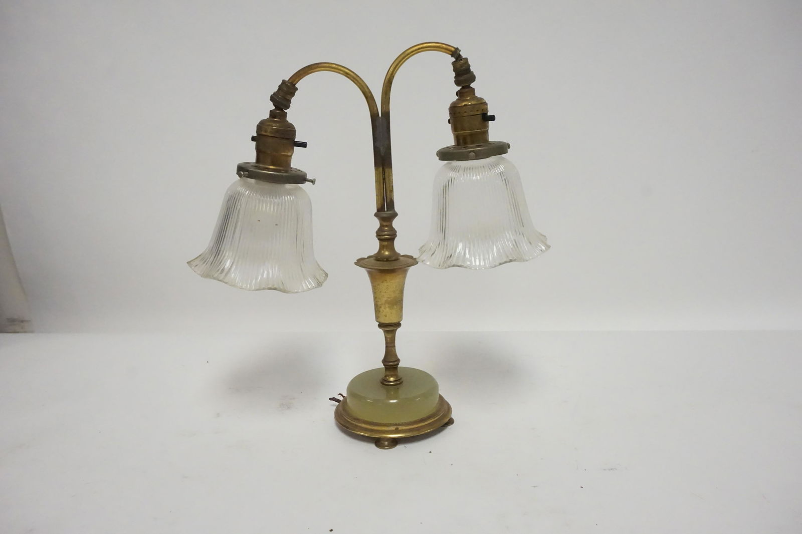 BRASS & GREEN ONYX 2 LIGHT LAMP (1 of 1)
