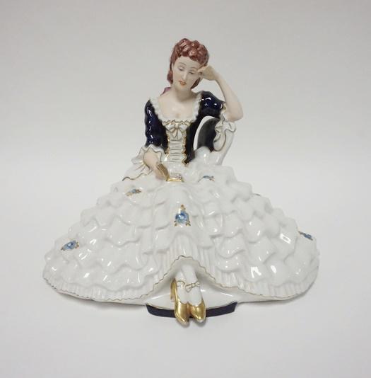 ROYAL DUX PORCELAIN LADY READING: ROYAL DUX PORCELAIN LADY READING, 10 IN HIGH X 13 IN WIDE