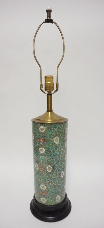 CYLINDRICAL PORCELAIN LAMP W/FLOWERS & SCROLLS (1 of 2)