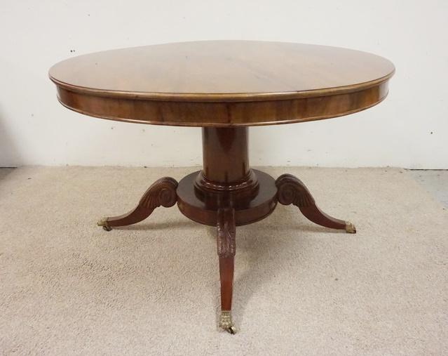 ROUND PEDESTAL TABLE-BRASS CLAW FEET, CARVED LEGS (1 of 6)