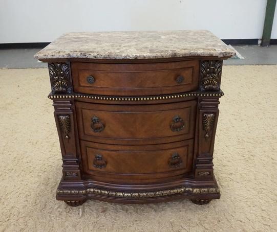 MARBLE TOP 3 DRAWER NIGHT STAND: MARBLE TOP 3 DRAWER NIGHT STAND, MARBLE HAS DAMAGE, 32 IN X 19 IN X 32 IN HIGH