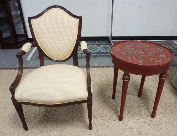SHIELD BACK ARM CHAIR & PAINT DECORATED STAND (1 of 3)