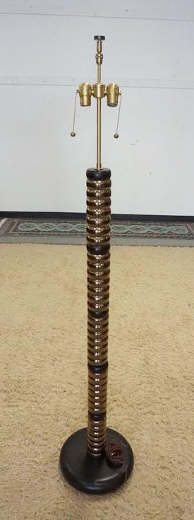 RIBBED CYLINDRICAL FLOOR LAMP: RIBBED CYLINDRICAL FLOOR LAMP W/LUSTER FINISH & METAL RINGS, 66 IN HIGH