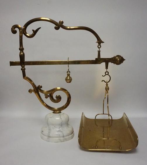 ANTIQUE ENGLISH BRASS SCALE ON MARBLE BASE (1 of 2)