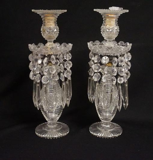 PAIR OF CUT CRYSTAL CANDLESTICKS W/ PRISMS (1 of 2)