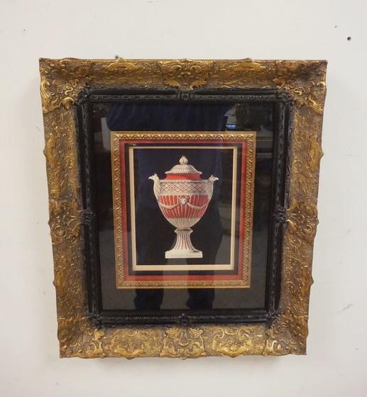 PRINT OF URN IN AN ORNATE SHADOW BOX FRAME: PRINT OF URN IN AN ORNATE SHADOW BOX FRAME. 22 1/2 IN X 26 1/2 IN INCLUDING FRAME
