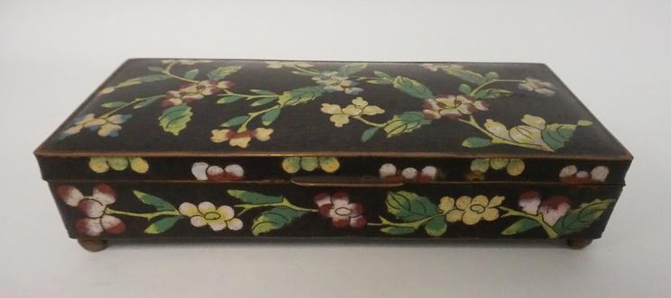 CLOISONNE HINGED BOX W/FLORAL DESIGN (1 of 7)