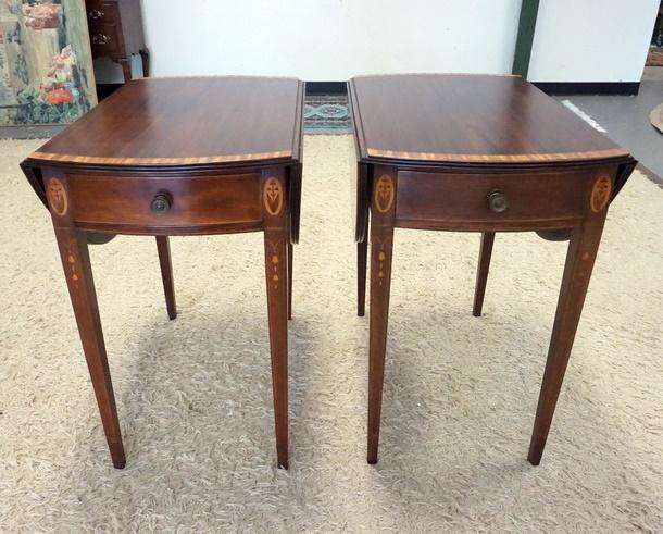 PAIR OF OVAL MAHOGANY BANDED DROP LEAF TABLES (1 of 3)