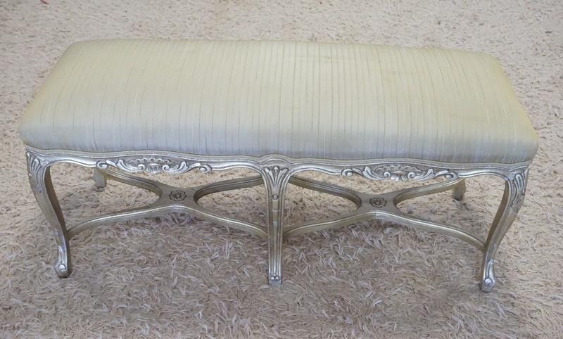 UPHOLSTERED WINDOW BENCH W/GILT SILVER FINISH (1 of 4)