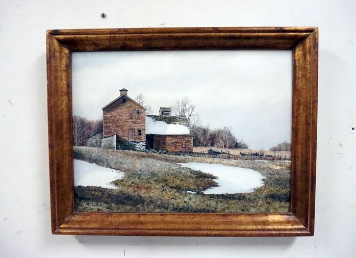 OIL ON BOARD OF WINTER FARM SCENE (1 of 11)