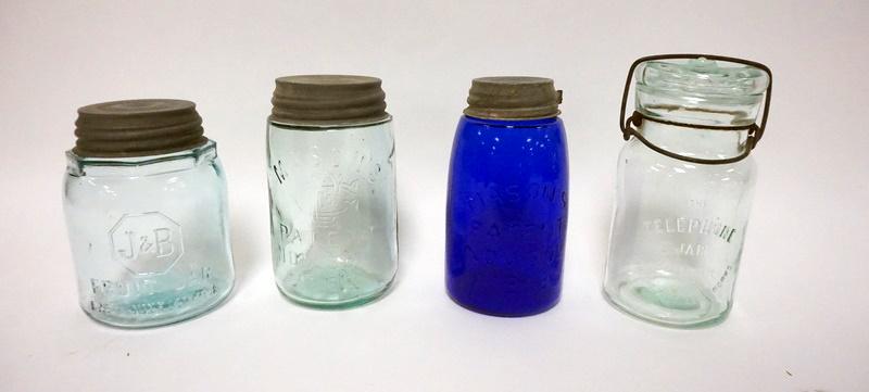 4 CANNING JARS INCLUDING COBALT BLUE MASON (1 of 4)