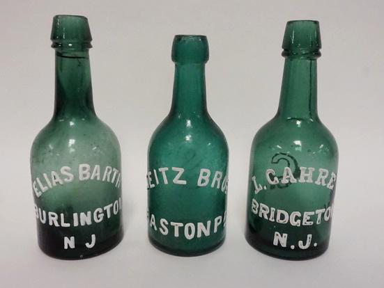 LOT OF 3 PA & NJ DARK GREEN BEER BOTTLES: LOT OF THREE DARK GREEN BEER BOTTLES INCLUDING; SEITZ, EASTON, BARTH, BURLINGTON NJ, GAHRE, & BRIDGTON, NJ,