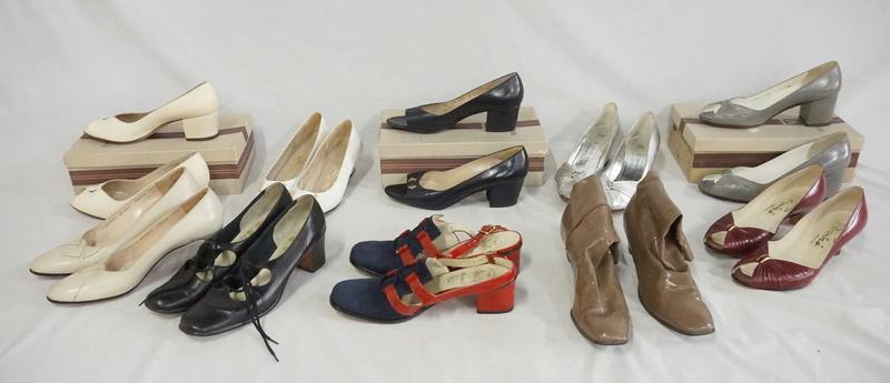 LOT OF 10 PAIRS OF VINTAGE WOMENS SHOES: LOT OF 10 PAIRS OF VINTAGE WOMENS SHOES. LOT INCLUDES FOUR PAIRS OF BRUNO MAGLI, TWO PAIRS OF SALVATORE FERRAGAMO, ONE PAIR SAKS FIFTH AVENUE, TWO PAIR BY RANGONI & ONE PAIR GENIS EVINA. ALL ARE SIZE