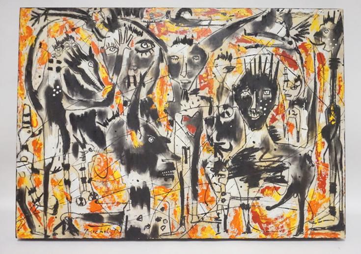 MICHEL DELGADO MIXED MEDIA ON BOARD: MICHEL DELGADO MIXED MEDIA ON BOARD *FINDING YOUR TRIBE* 34 IN X 24 1/2 IN