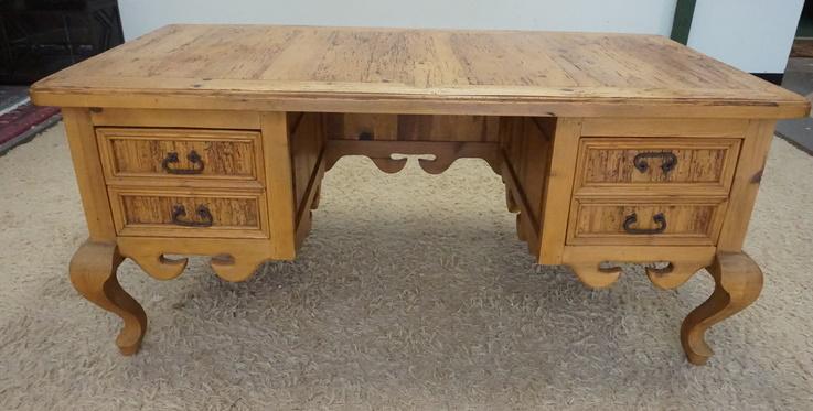 LARGE SOUTHWEST PINE KNEEHOLE DESK: LARGE SOUTHWEST PINE KNEEHOLE DESK, PANELED SIDES & BACK, 71 IN WIDE X 35 IN DEEP X 32 IN HIGH
