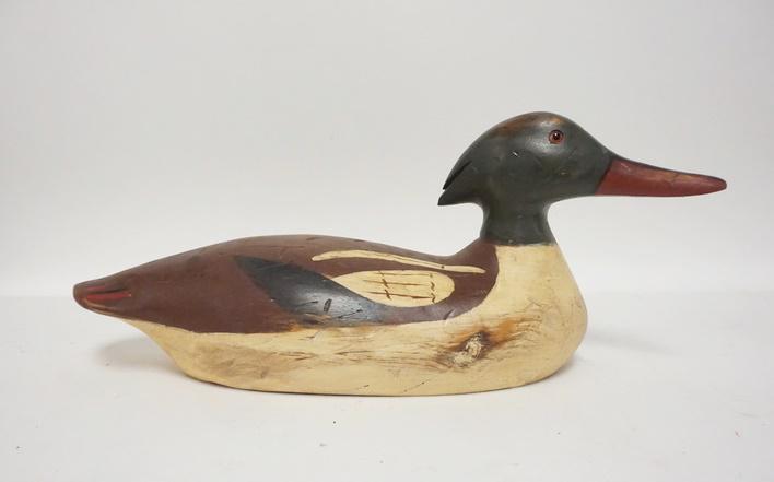 RICHARD CONNOLLY DUCK DECOY: RICHARD CONNOLLY DUCK DECOY, GLASS EYES, 1981, 17 IN LONG