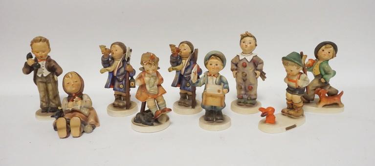 GROUP OF 9 HUMMEL FIGURES: GROUP OF 9 HUMMEL FIGURES, TALLEST IS 6 IN